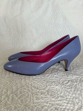 🤎 9 West Q-Christen Purple Lavender Leather 2.75 Inch Heels Pumps - Size 8M